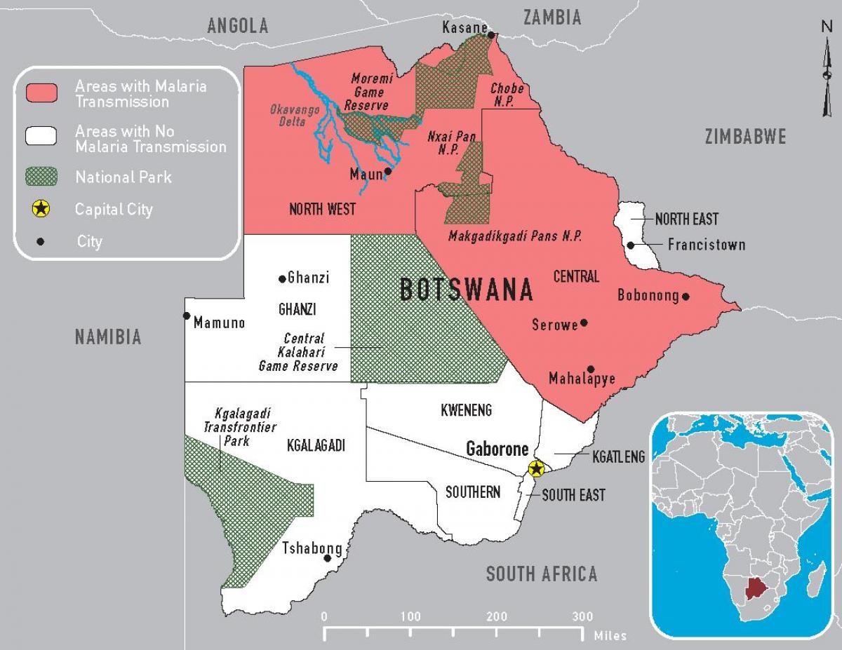 карта Ботсвана малария
