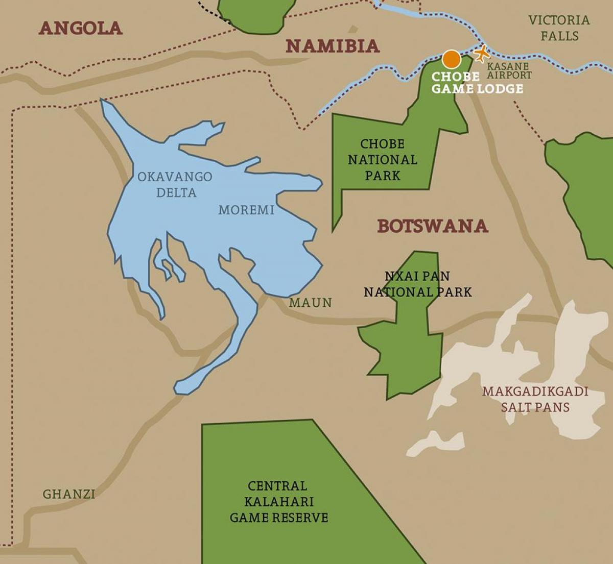 карта Ботсвана картата на национални паркове