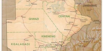 Карта Ботсвана с участието на градове и села